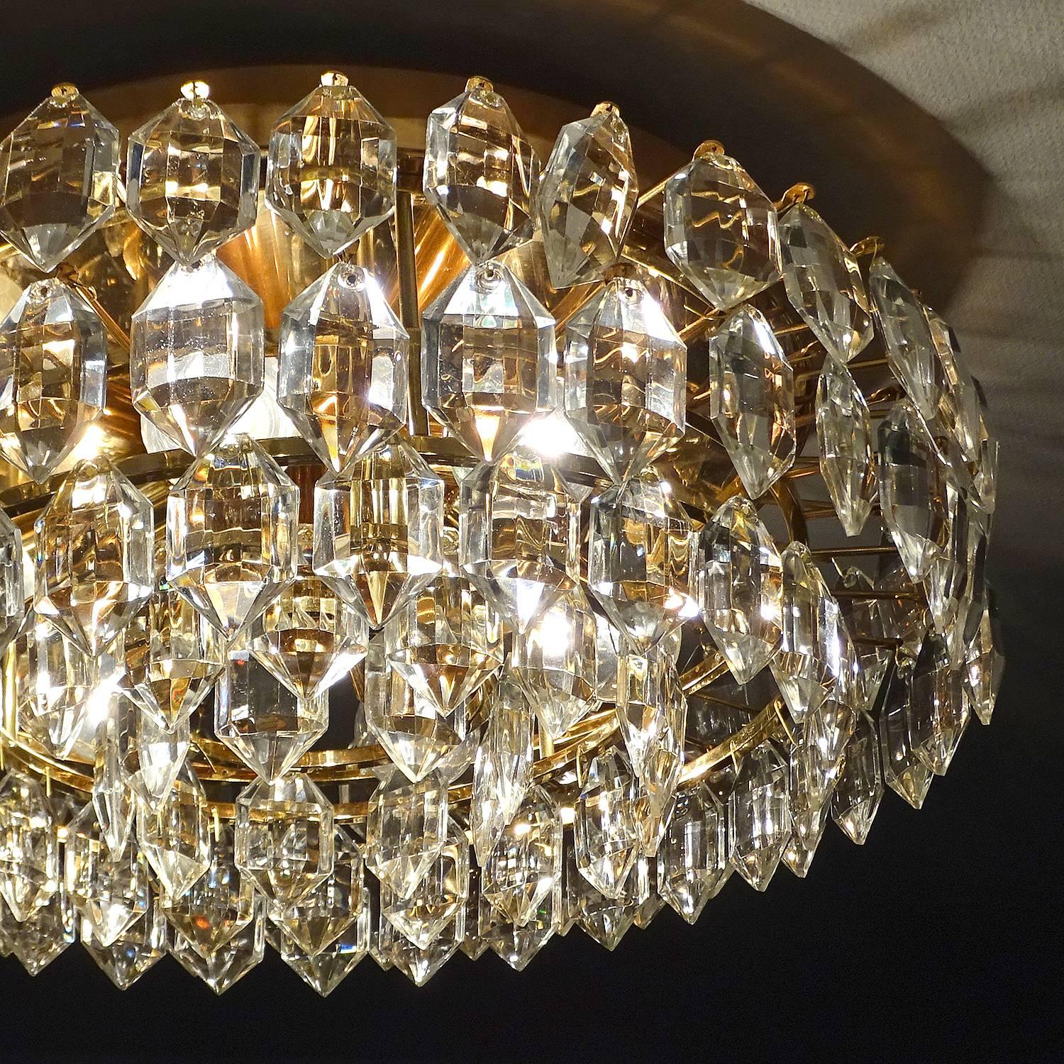 MidCentury Bakalowits Gilded Brass Crystal Flush Light,  1960s  For Sale 2