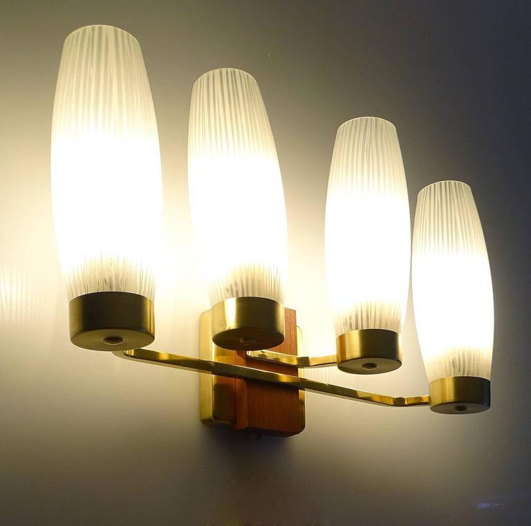 Pair Large Kaiser Brass and Glass Sconces, 1960s Danish Modern Design For Sale at 1stdibs