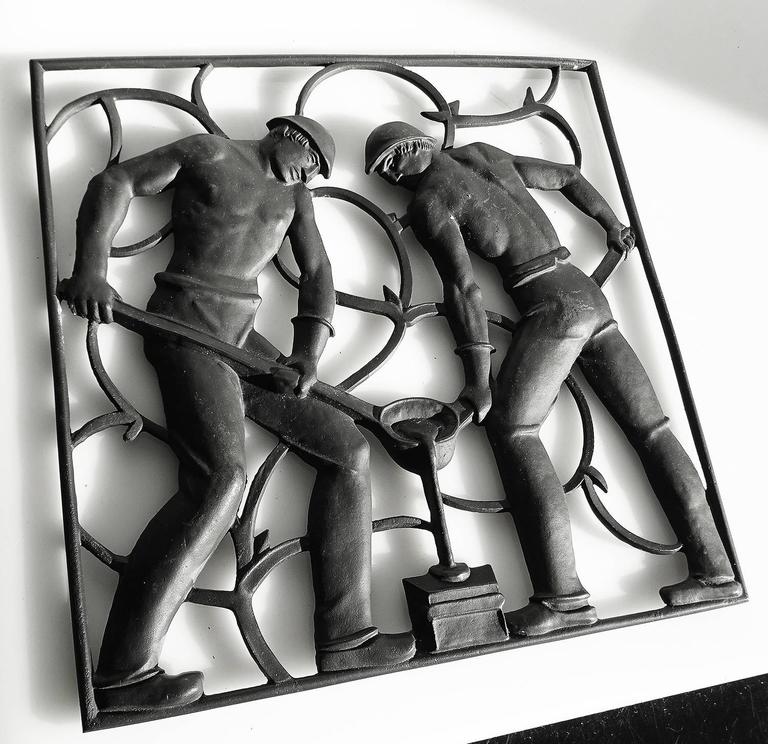 Art Deco Wall Sculpture Ornament, 1930s Modernist Design, Cast Iron