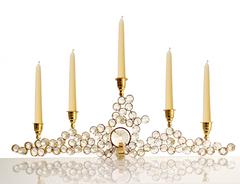Large Gilded Palwa Jewel Crystal Candlestick Holder Candelabra, 1960s Design