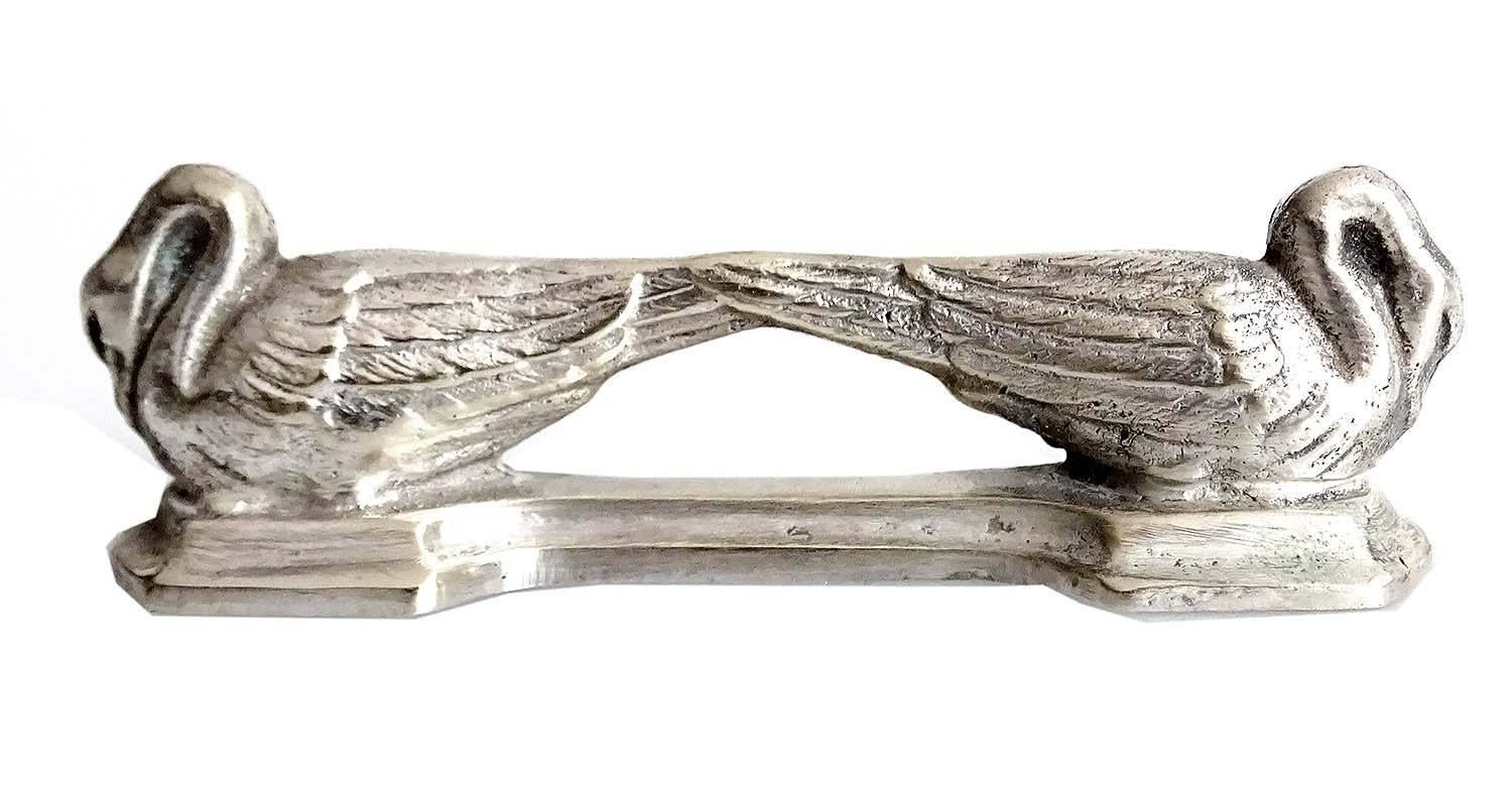 Six French Art Deco Bronze Silver Plated Knife Rest, 1930s, Modernist Design 2