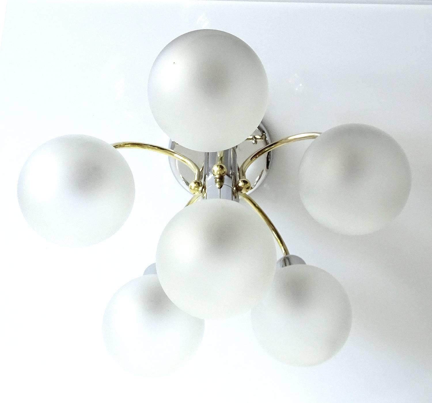 European MidCentury Modern Honsel Globe Flush Pendant Light, Stilnovo Gio Ponti Era  For Sale