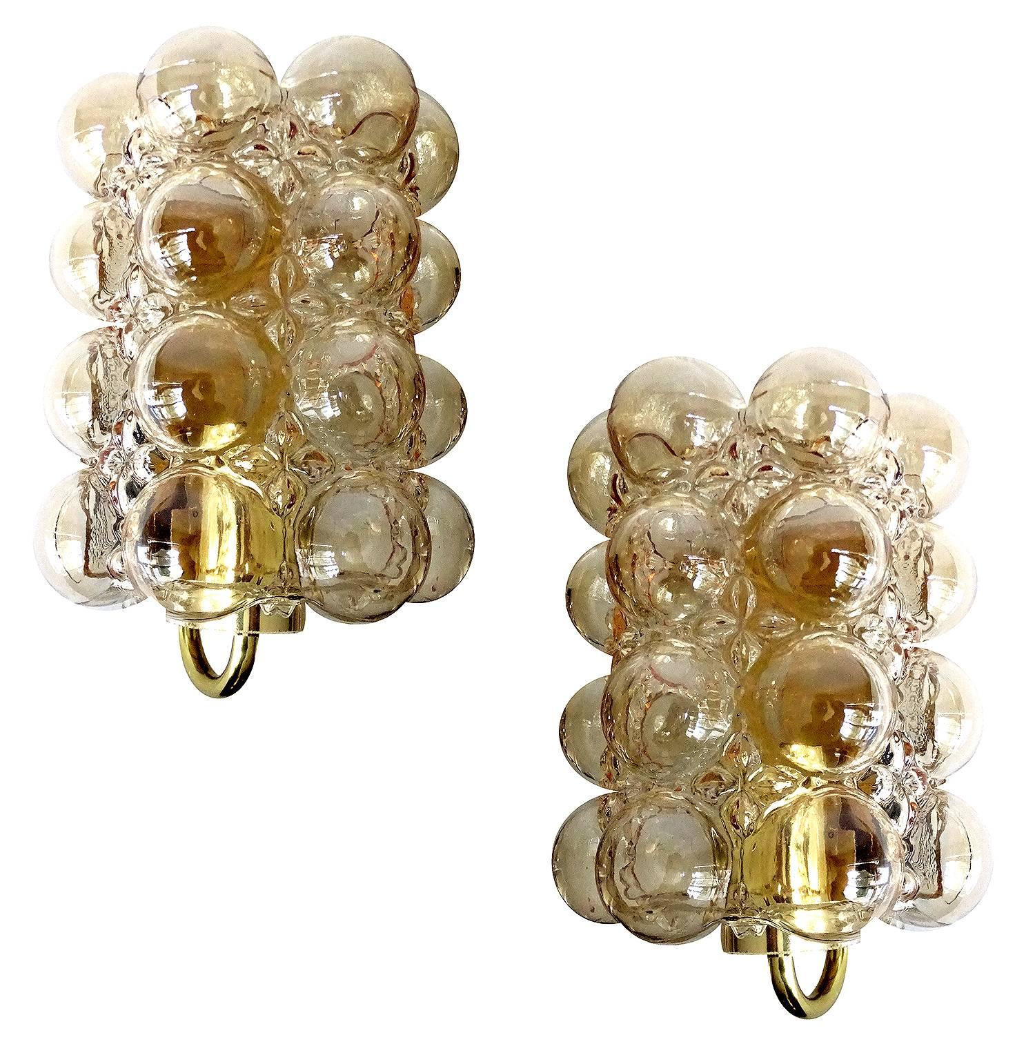 Pair Limburg Bubble Glass & Brass  Mirror Vanity Sconces