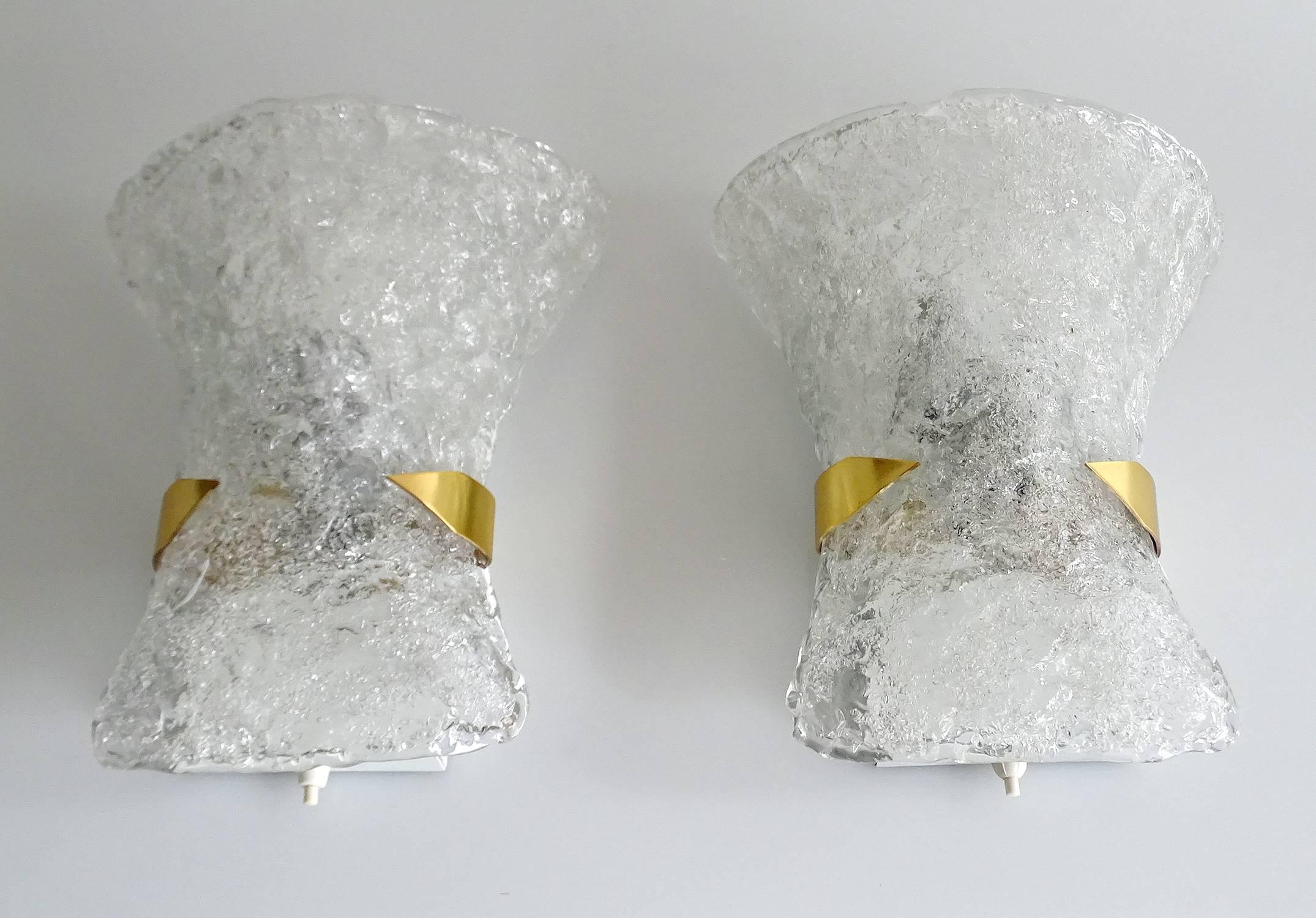 Mid Century Pair Bow-Tie Murano Glass & Brass Sconces,  Kalmar Style For Sale 2