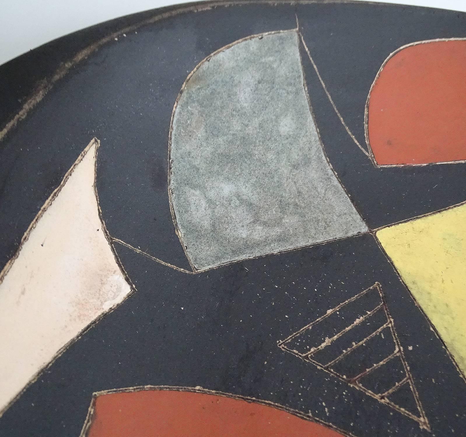 MidCentury Modernist Abstract Art Painting Ceramic Bowl, Capron Orlando Era For Sale 2