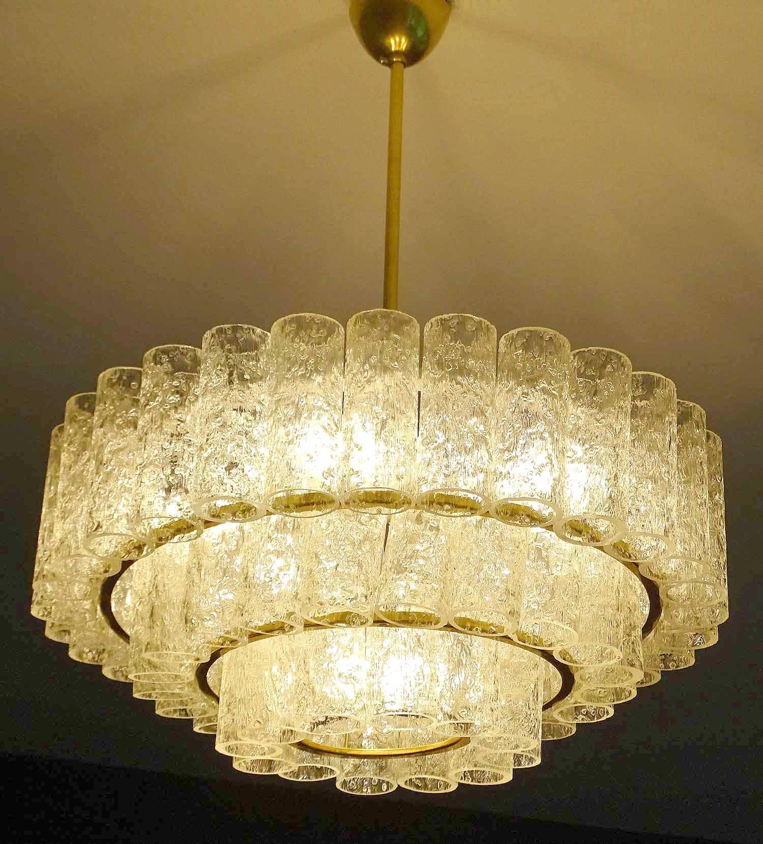 German MidCentury Doria Murano Glass Brass Chandelier Pendant Light, Gio Ponti Era For Sale