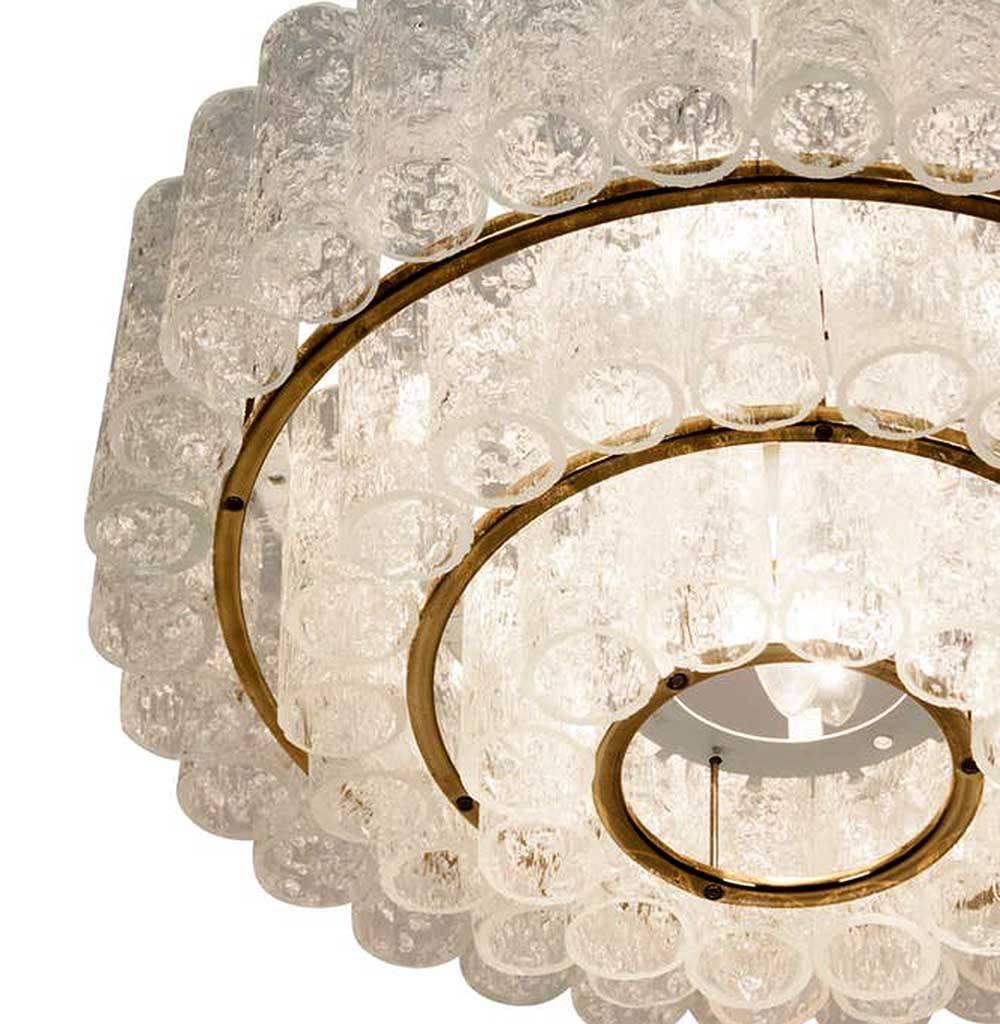 Mid-20th Century MidCentury Doria Murano Glass Brass Chandelier Pendant Light, Gio Ponti Era For Sale