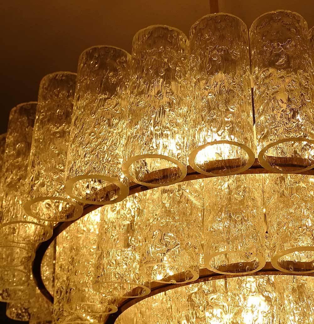 MidCentury Doria Murano Glass Brass Chandelier Pendant Light, Gio Ponti Era For Sale 4