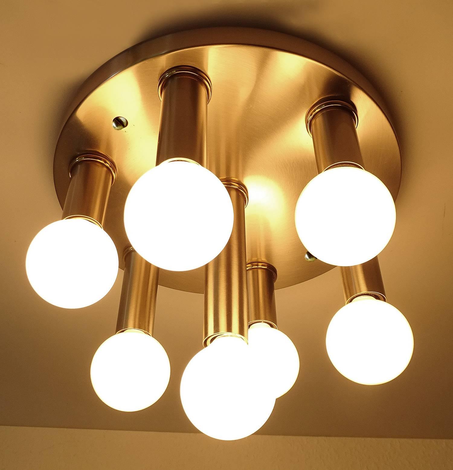 German Honsel  Brass Flush Mount Light, 1970s Modernist Design Pendant Lamp