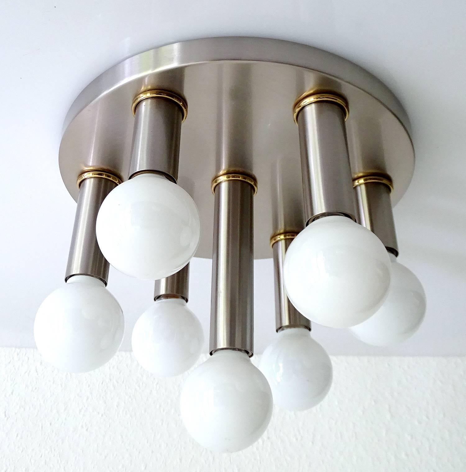 Mid-Century Modern Honsel  Brass Flush Mount Light, 1970s Modernist Design Pendant Lamp