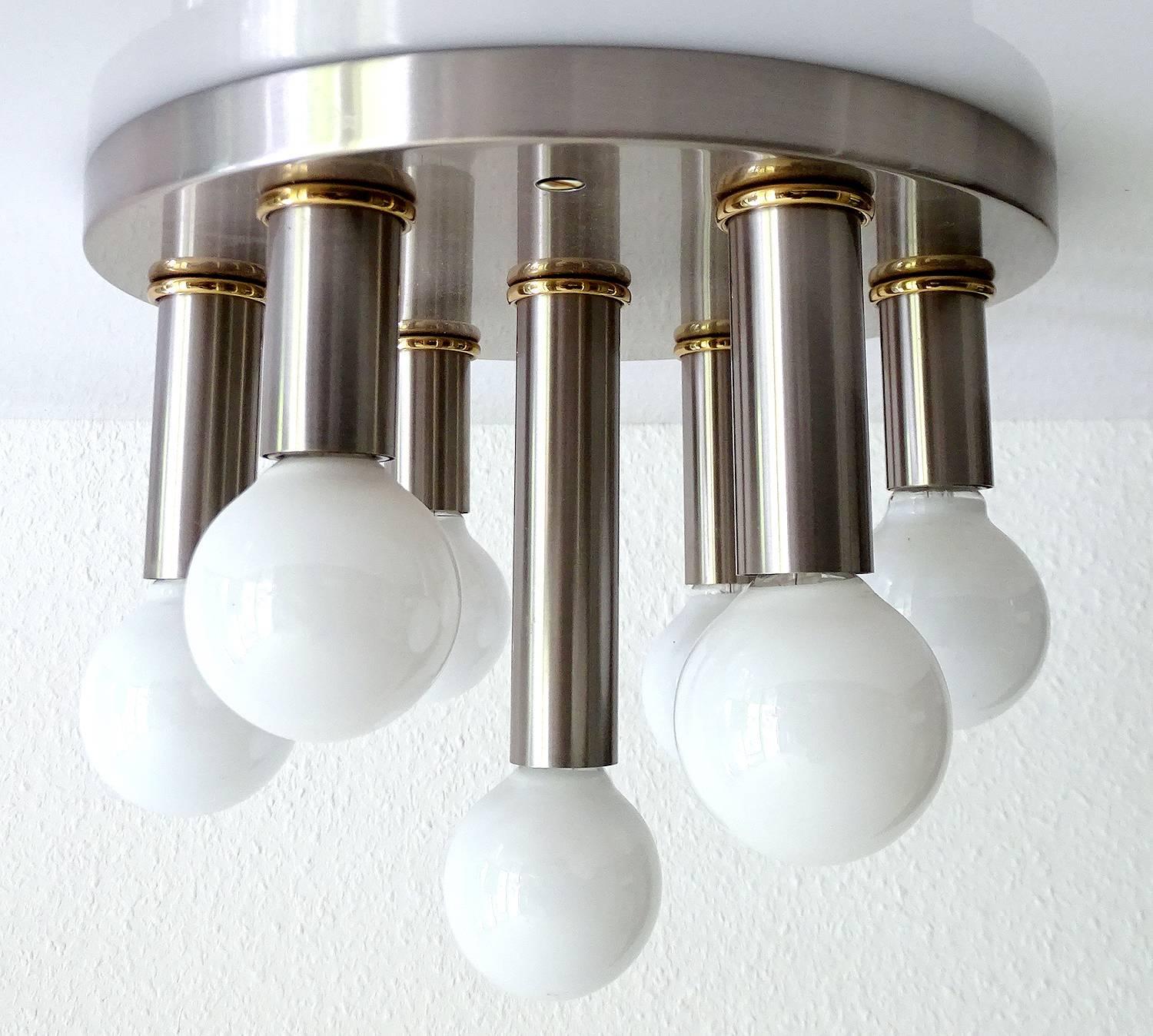 Honsel  Brass Flush Mount Light, 1970s Modernist Design Pendant Lamp In Excellent Condition In Bremen, DE