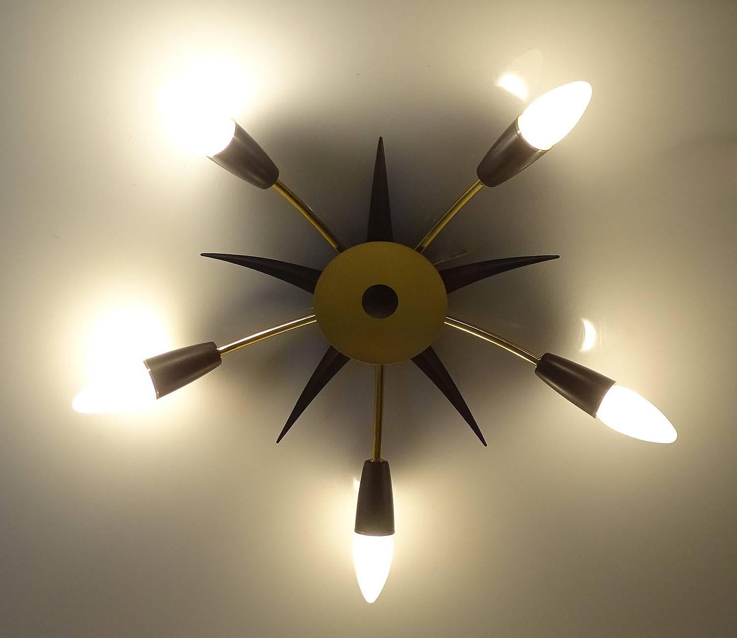 Brass Sputnik Flush Light,  Stilnovo Style Gio Ponti Era 