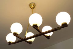 Large Modernist  Linear Glass Brass Maison Arlus Chandelier, Stilnovo Style