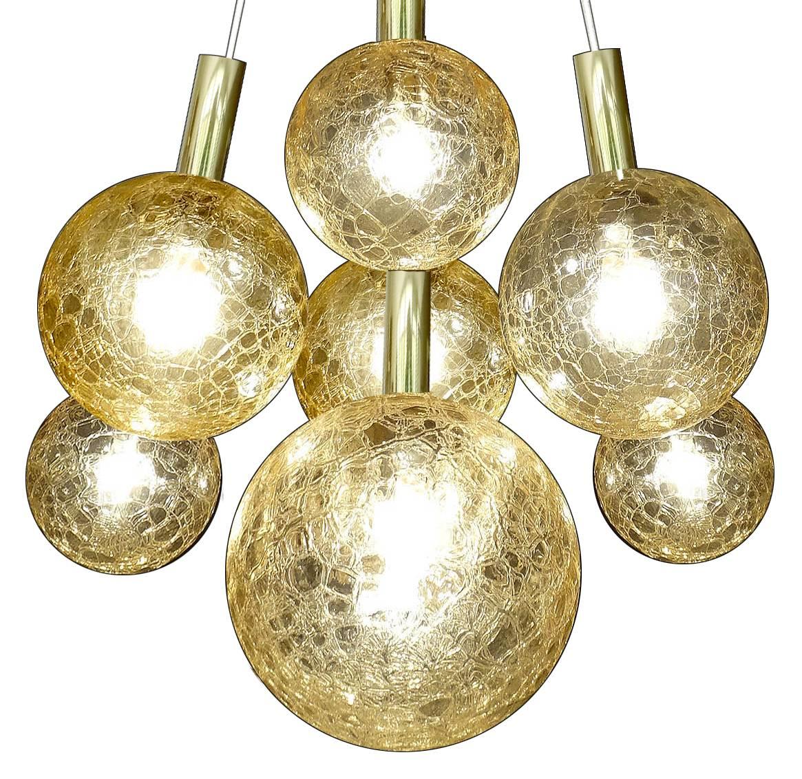  Large 7 Lights Doria  Brass Glass Globes Chandelier Pendant Light  