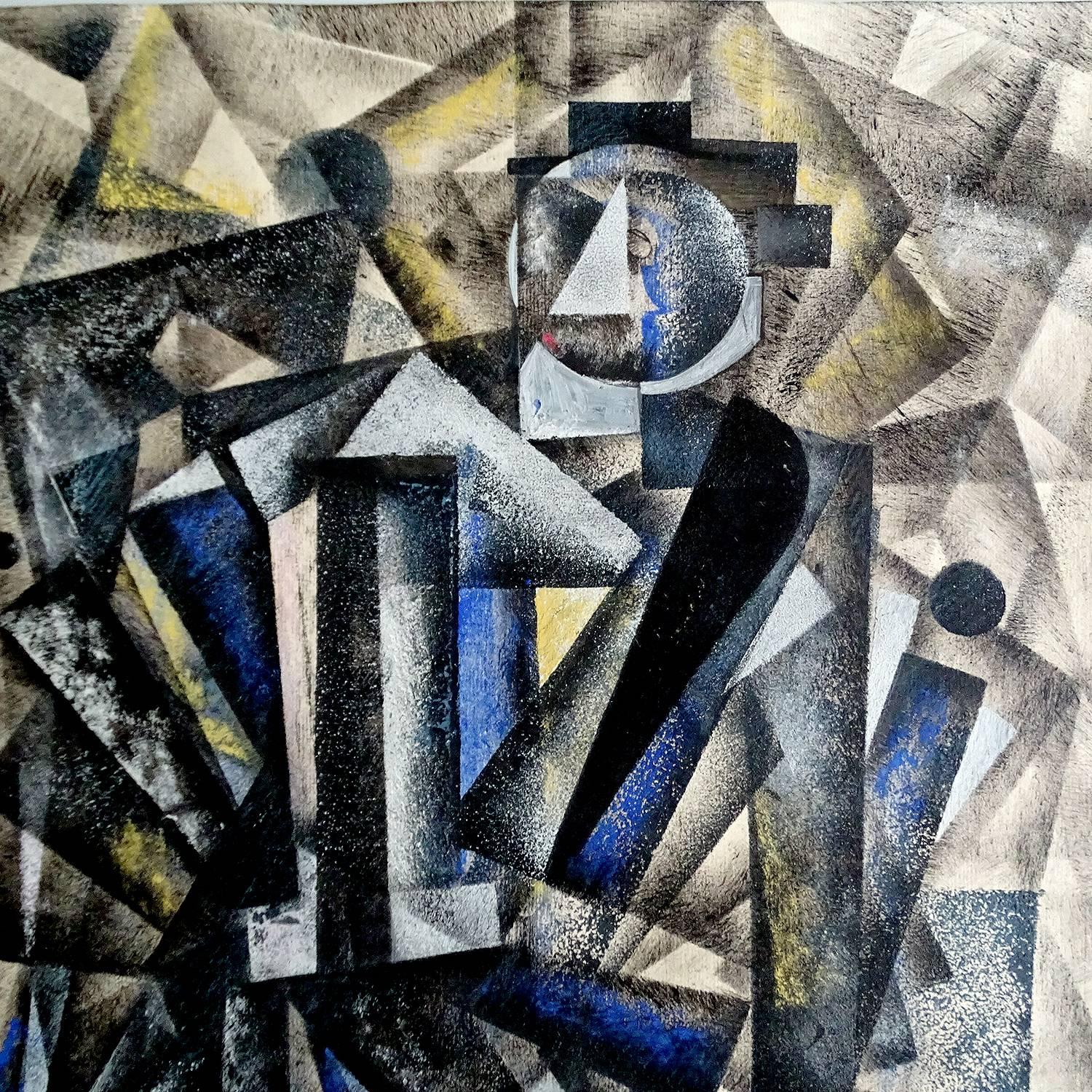 Art Deco Avantgarde Cubist Russian Painting, Malevich Popova Rodchenko Era Style For Sale