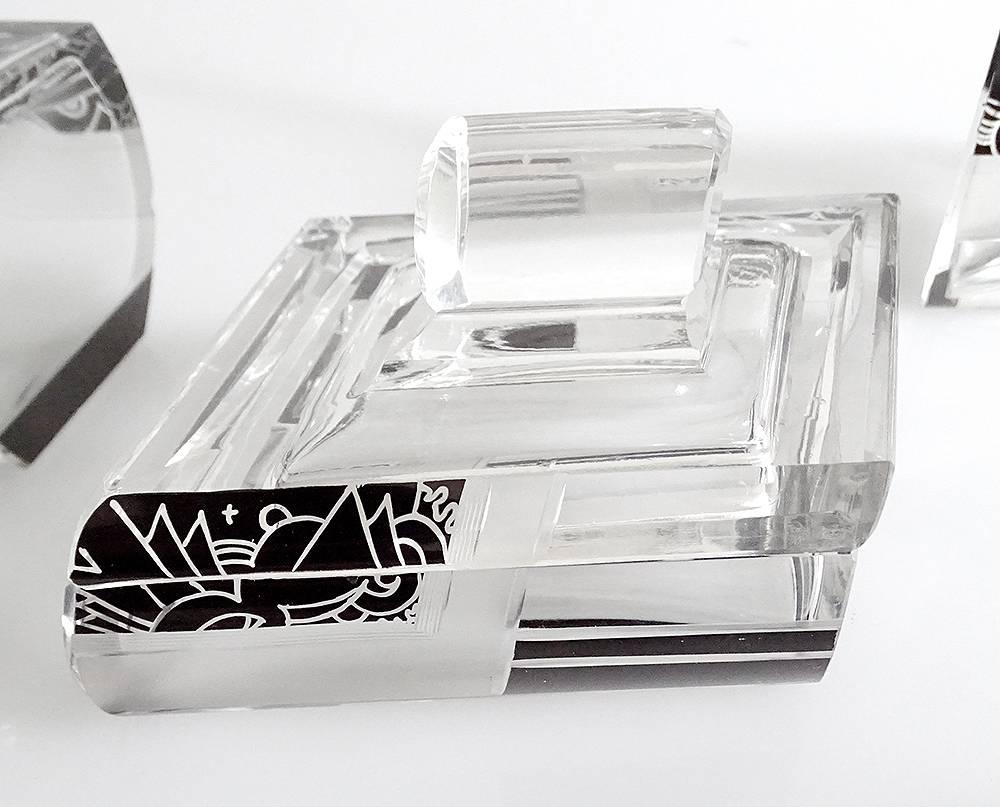 Art Deco Karl Palda Bohemia Crystal Perfume Spray Bottle Vanity Box Set, 1930s In Good Condition In Bremen, DE