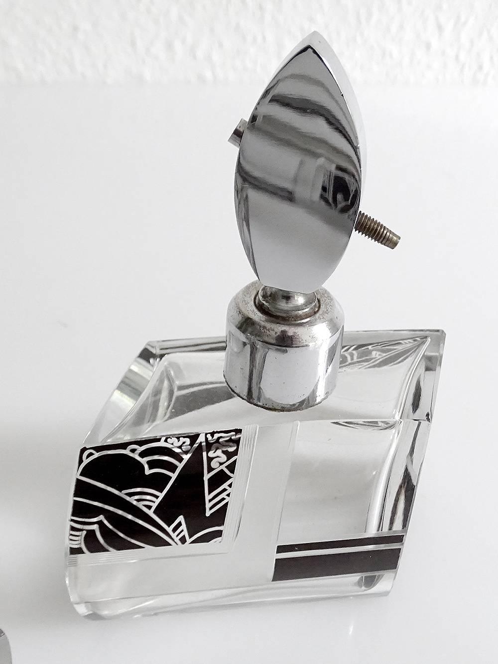 Mid-20th Century Art Deco Karl Palda Bohemia Crystal Perfume Spray Bottle Vanity Box Set, 1930s