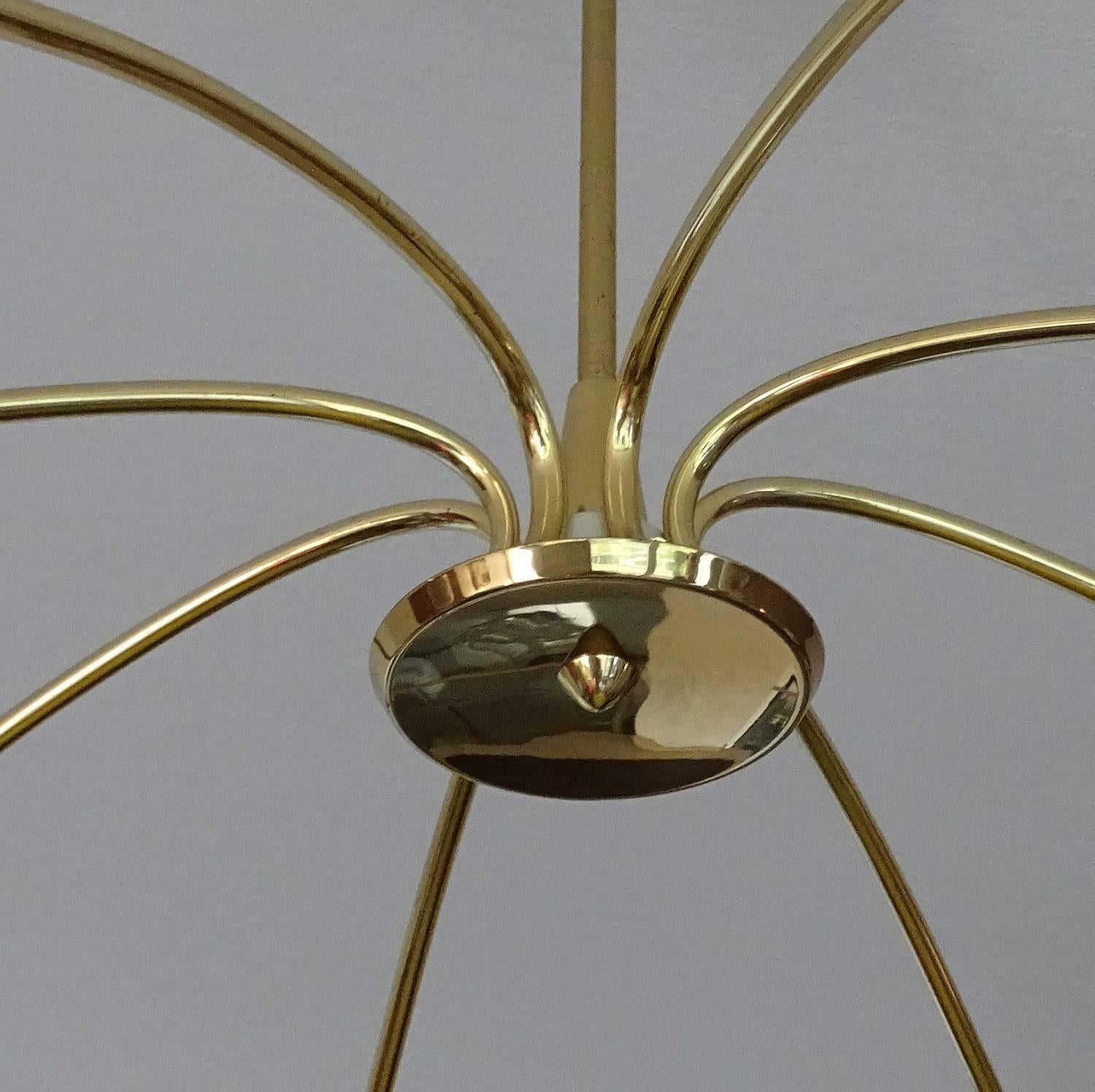Large 8 Light  Sputnik Brass Glass Chandelier, Stilnovo Gio Ponti Era  For Sale 4