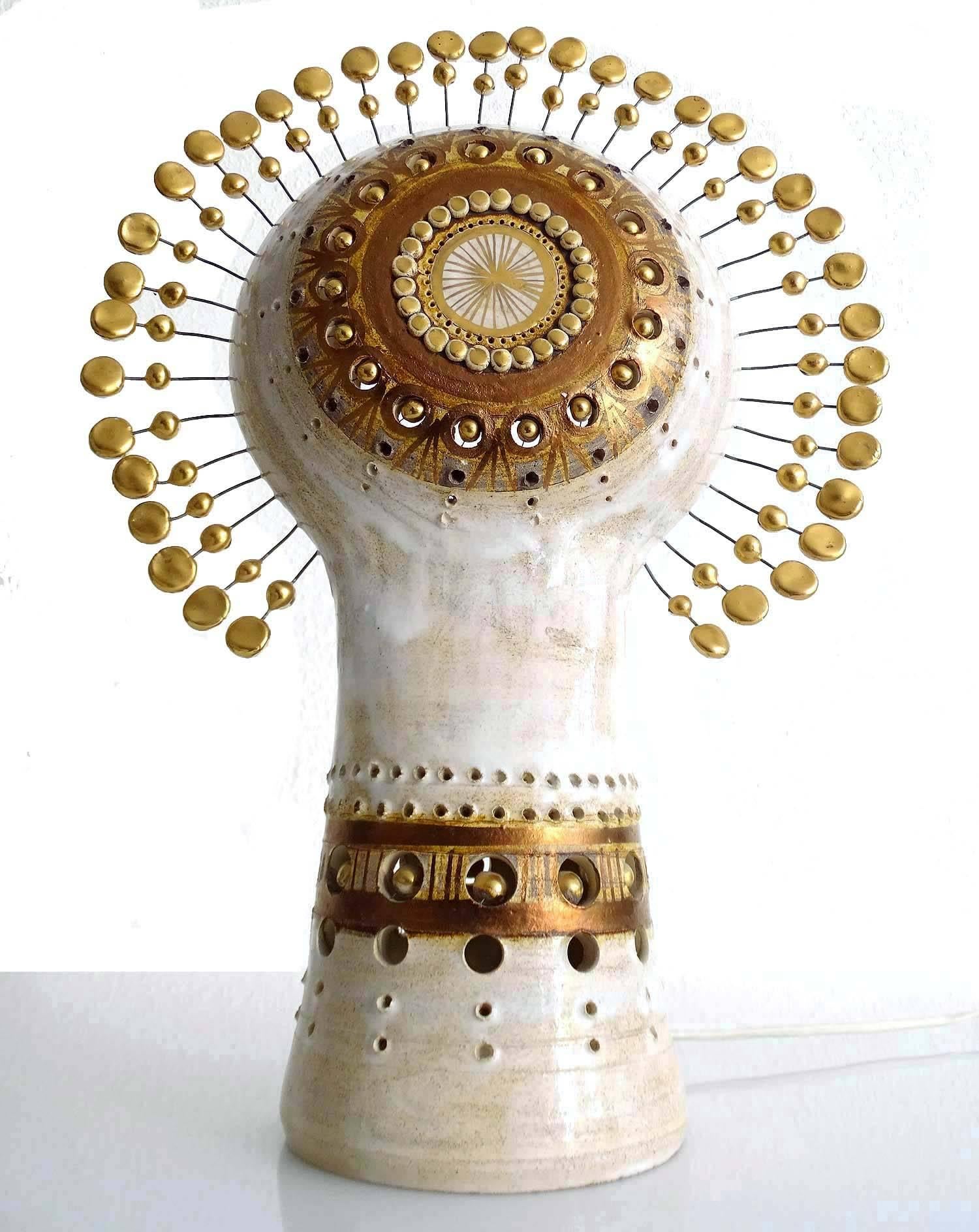 Mid-Century Modern  French Sunburst Georges Pelletier Ceramic Table Lamp, Stilnovo Gio Ponti Era 