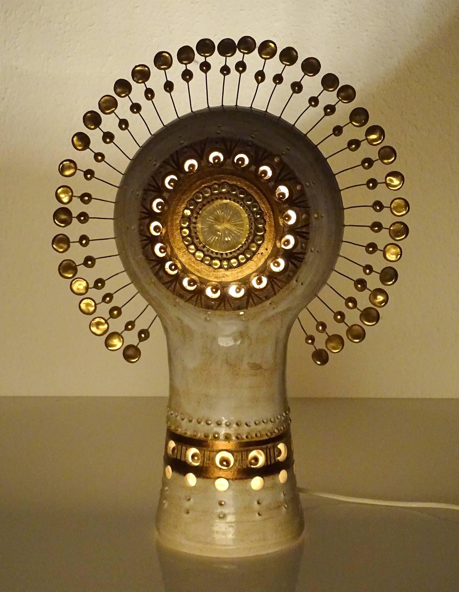  French Sunburst Georges Pelletier Ceramic Table Lamp, Stilnovo Gio Ponti Era  In Excellent Condition In Bremen, DE