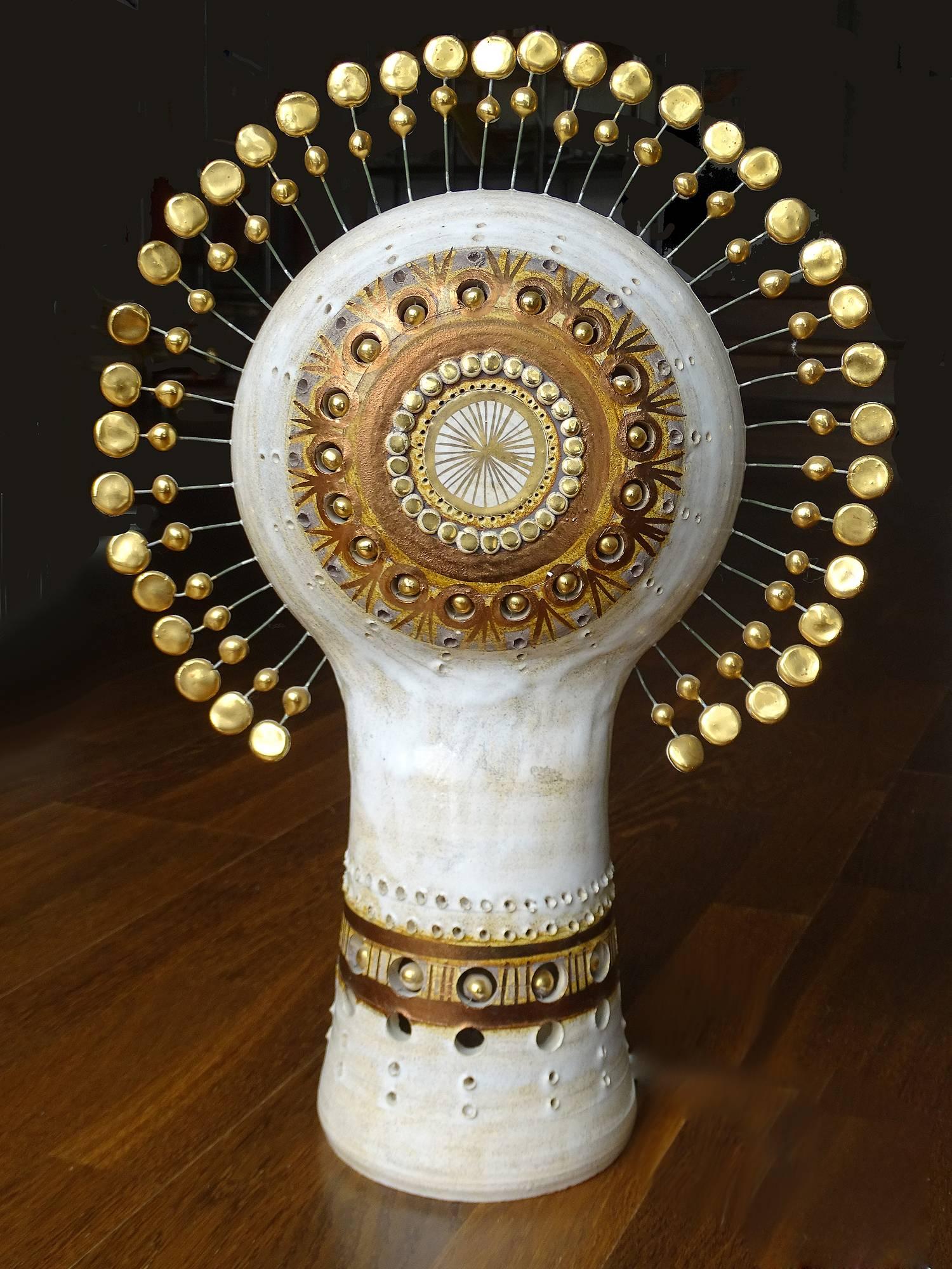 Late 20th Century  French Sunburst Georges Pelletier Ceramic Table Lamp, Stilnovo Gio Ponti Era 