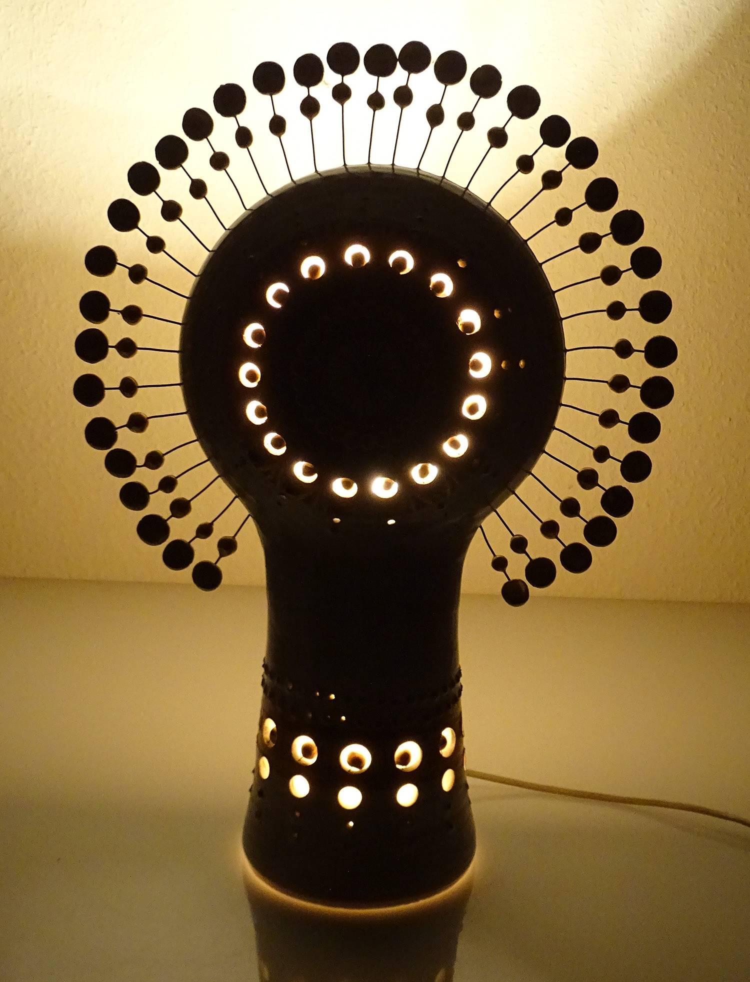  French Sunburst Georges Pelletier Ceramic Table Lamp, Stilnovo Gio Ponti Era  1