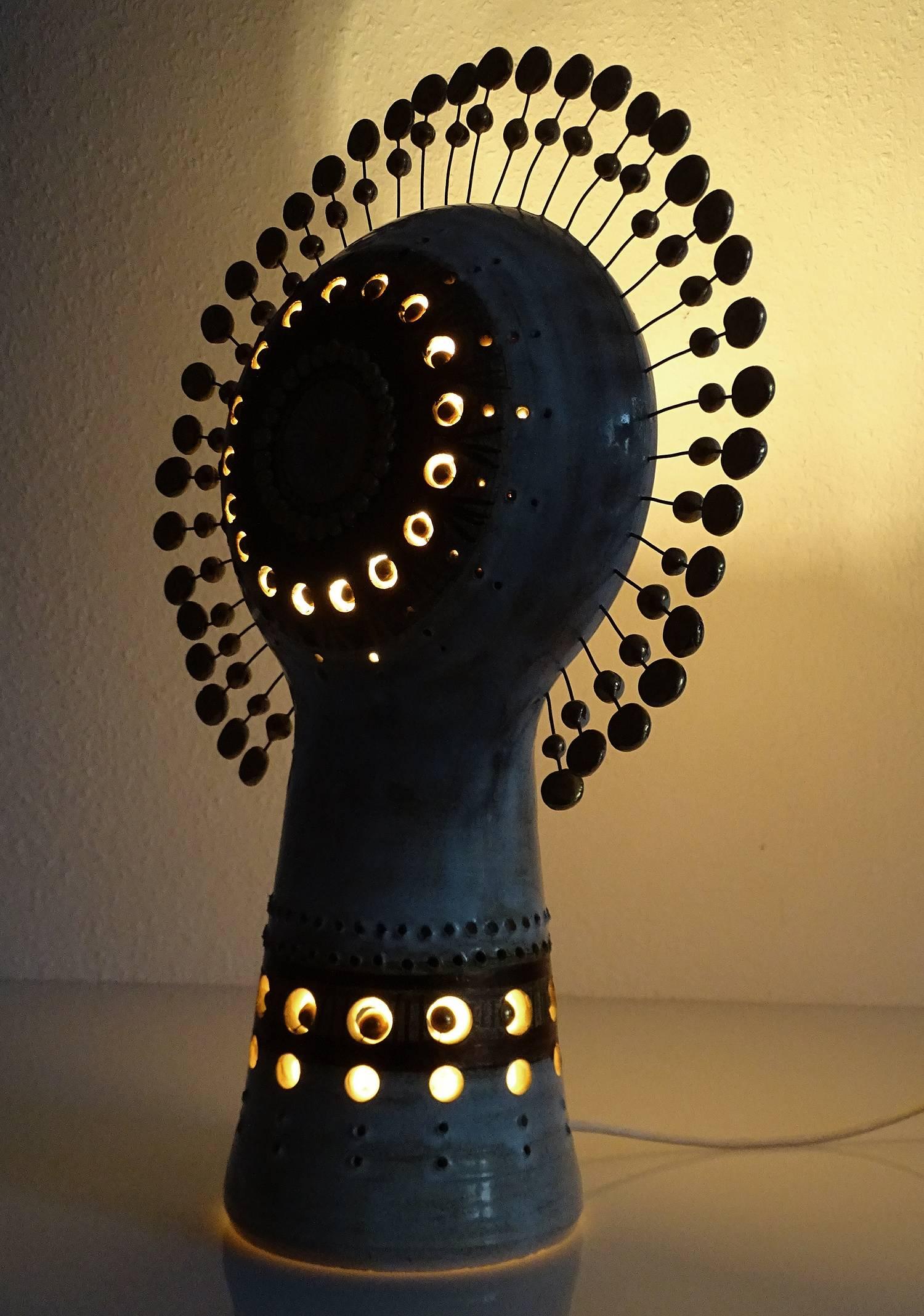  French Sunburst Georges Pelletier Ceramic Table Lamp, Stilnovo Gio Ponti Era  4