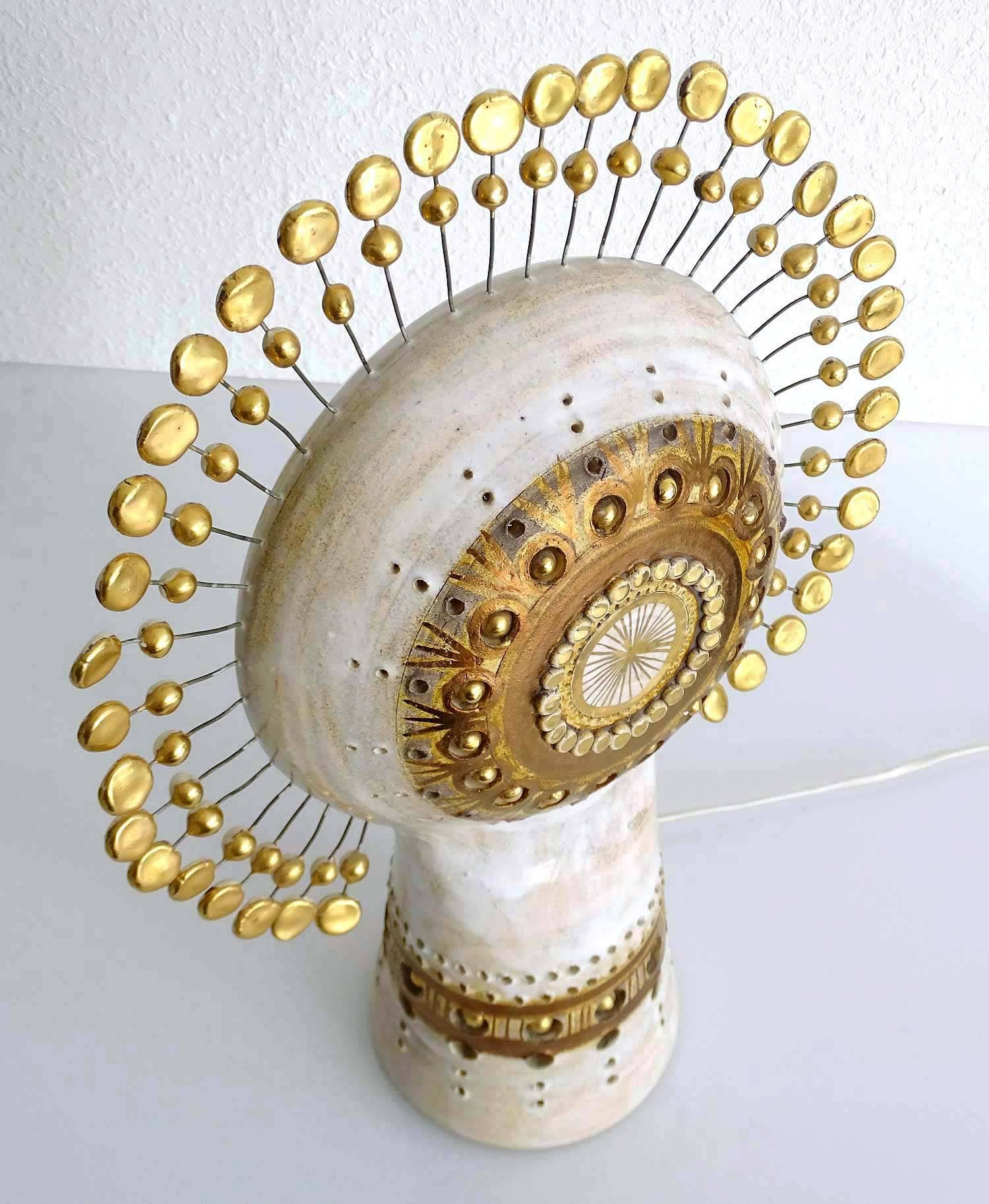 French Sunburst Georges Pelletier Ceramic Table Lamp, Stilnovo Gio Ponti Era  9