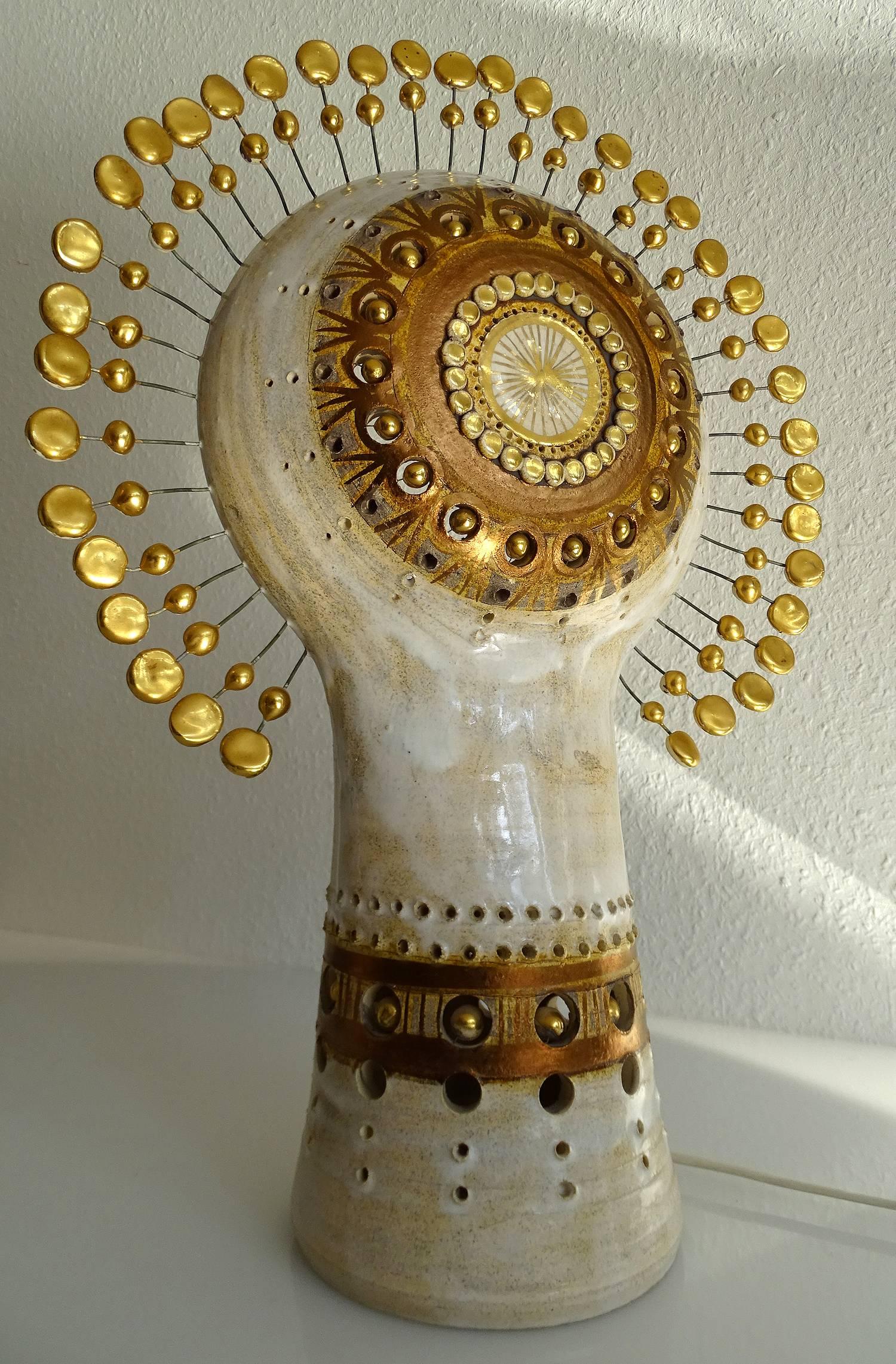  French Sunburst Georges Pelletier Ceramic Table Lamp, Stilnovo Gio Ponti Era  11