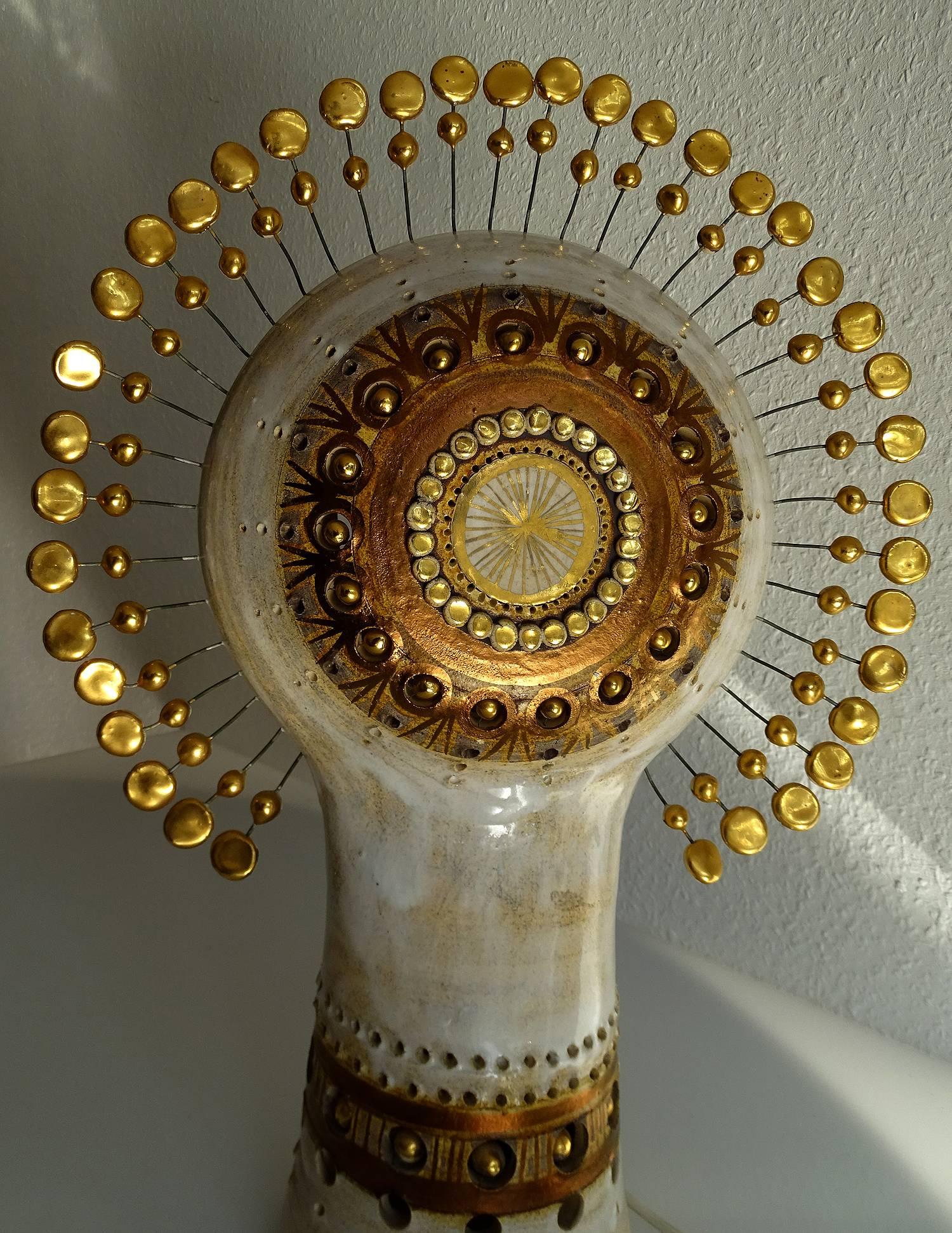  French Sunburst Georges Pelletier Ceramic Table Lamp, Stilnovo Gio Ponti Era  12