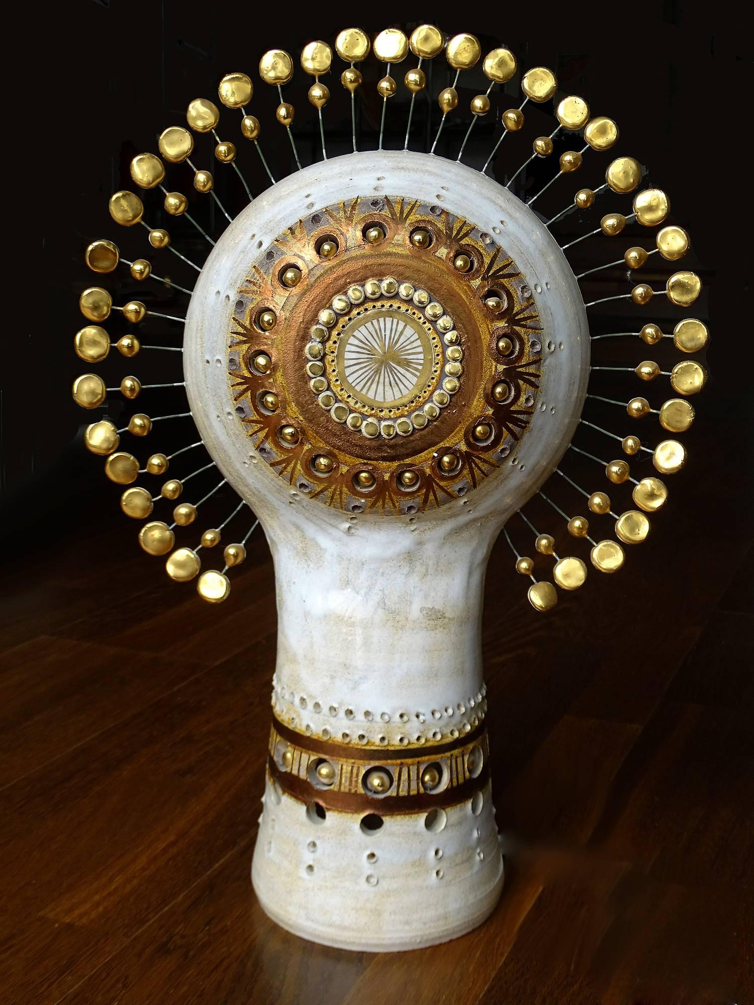  French Sunburst Georges Pelletier Ceramic Table Lamp, Stilnovo Gio Ponti Era  13