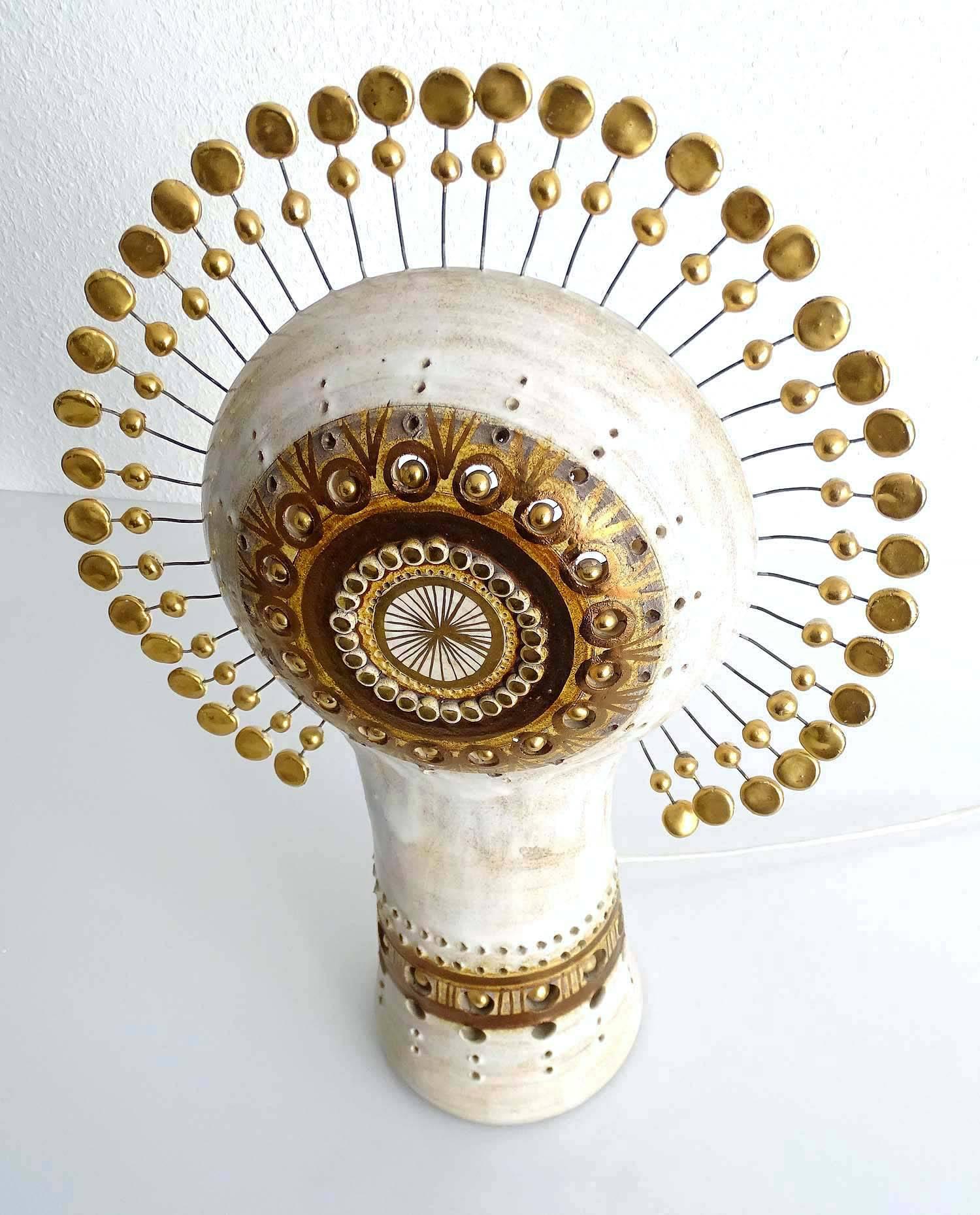  French Sunburst Georges Pelletier Ceramic Table Lamp, Stilnovo Gio Ponti Era  14