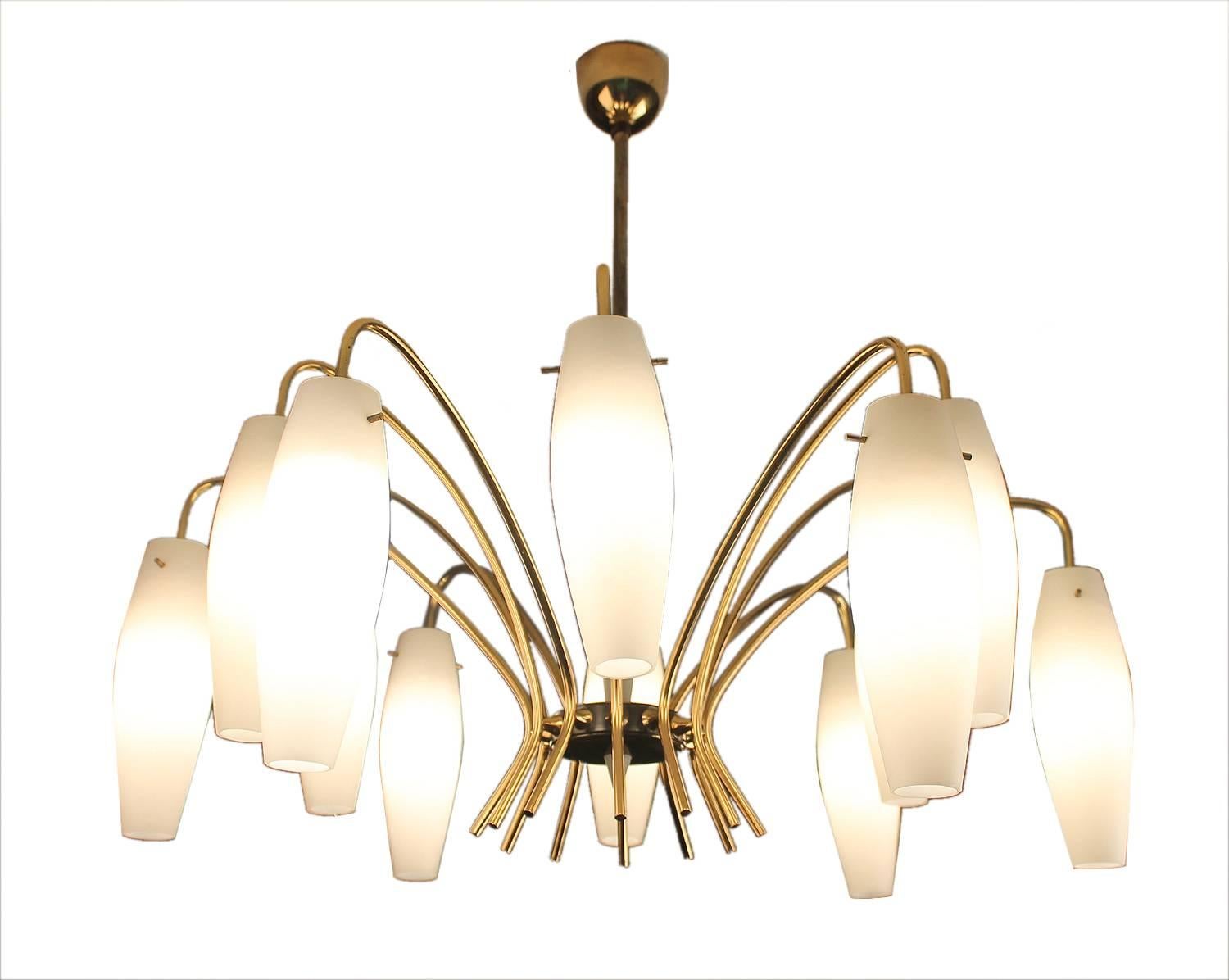 Italian Chandelier Antique Lighting Ceiling Light Glass Brass For Sale 1