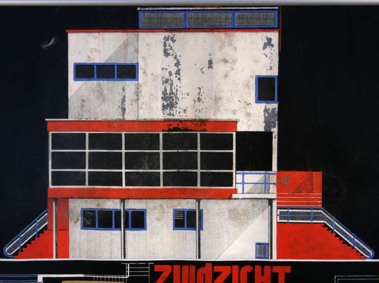 Mid-20th Century Art Deco Bauhaus Original Mansion Villa Architect Blueprint and Drawing, Belgium For Sale