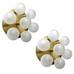 Pair Large Midcentury Seven Lights Brass Flush Lights Lamps Chandeliers Sconces