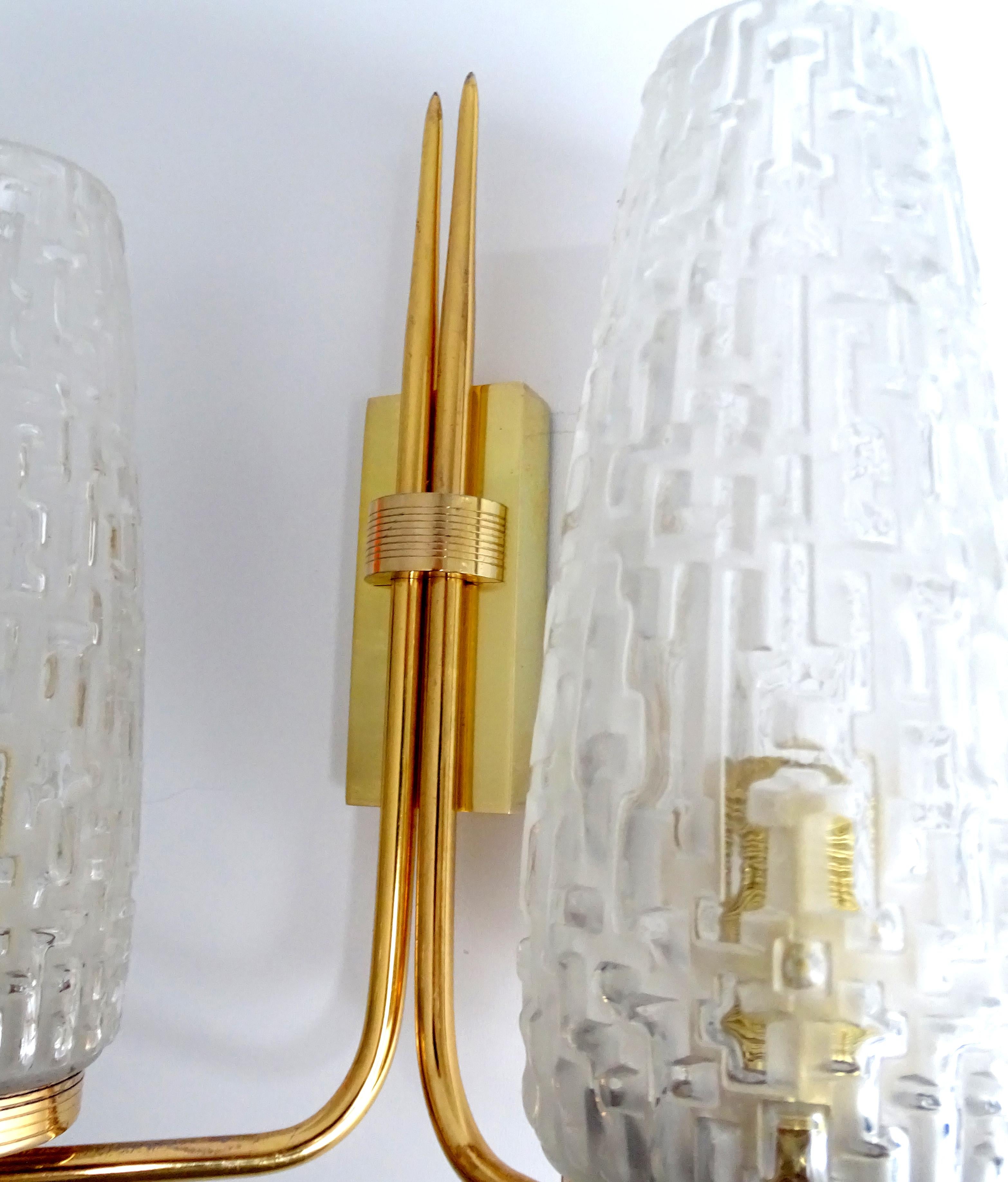  UNIQUE Set of  Sconces,  Arlus France, Glass Brass, Stilnovo Style For Sale 11