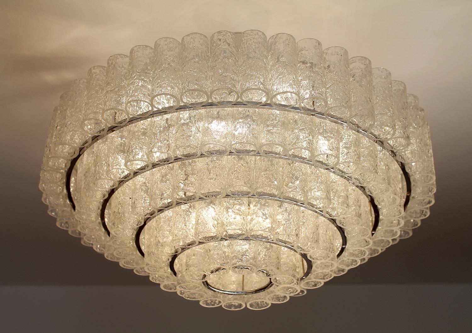 Very Large Doria Murano Glass Chandelier Chrome Ceiling Lamp Modernist 60s In Excellent Condition In Bremen, DE