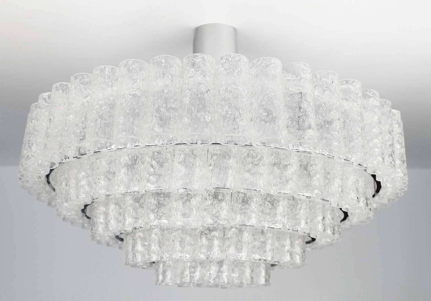 German Very Large Doria Murano Glass Chandelier Chrome Ceiling Lamp Modernist 60s
