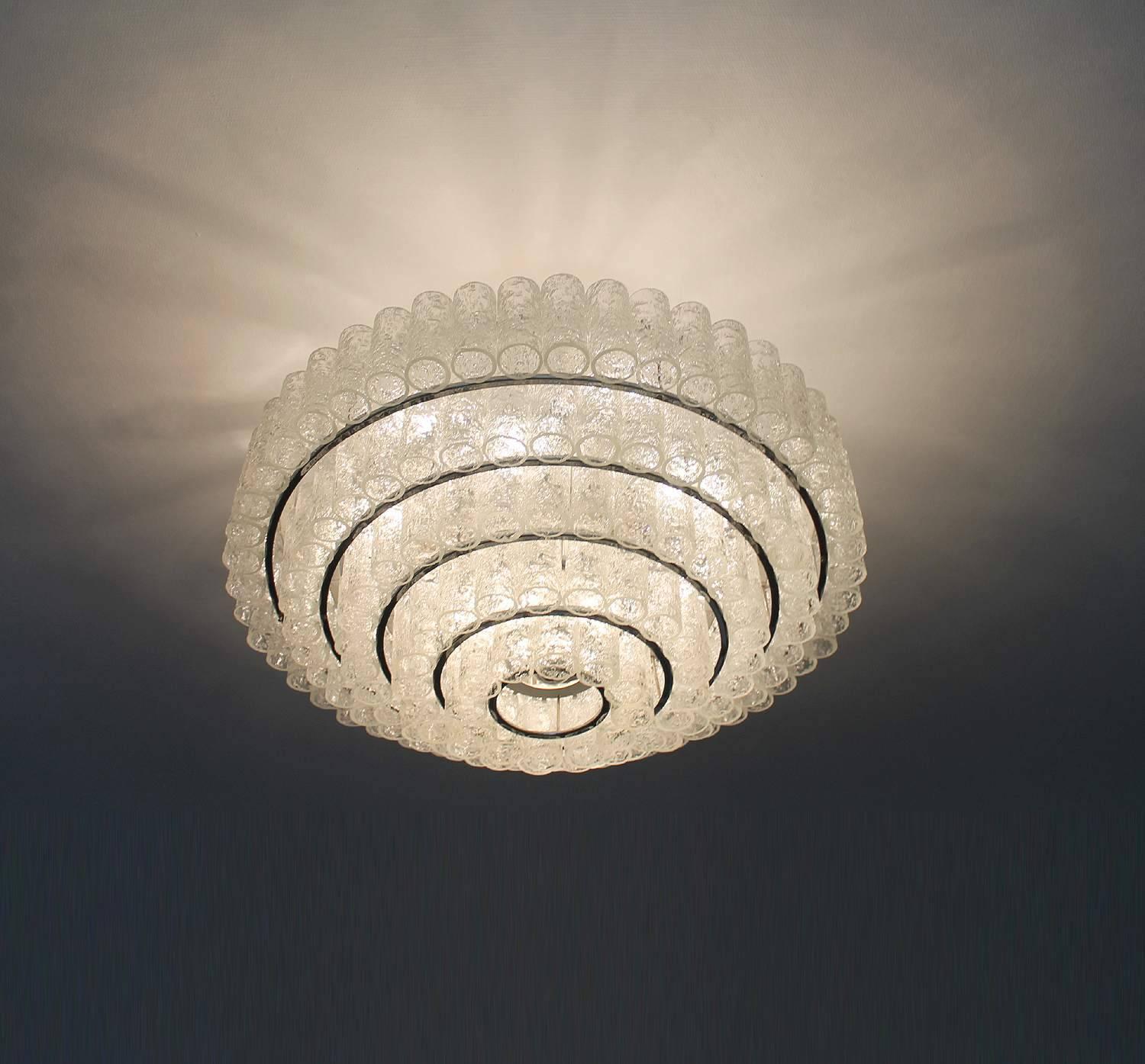Very Large Doria Murano Glass Chandelier Chrome Ceiling Lamp Modernist 60s 2