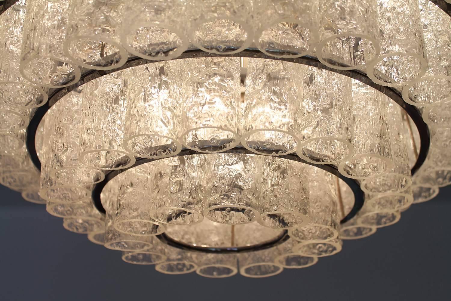 Very Large Doria Murano Glass Chandelier Chrome Ceiling Lamp Modernist 60s 3