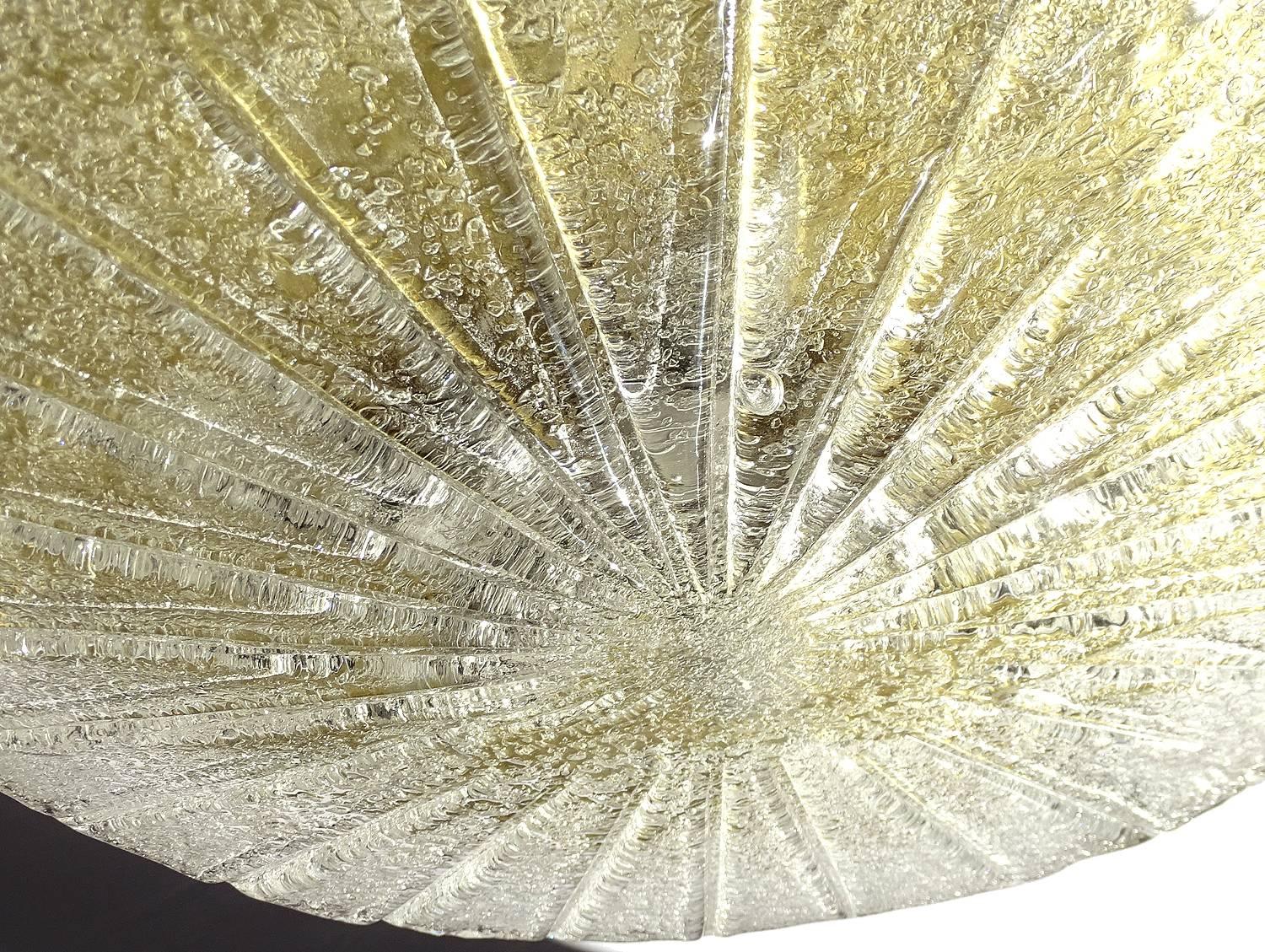 Large Hillebrand Murano Glass & Brass Flush Mount Light, 1960s  3
