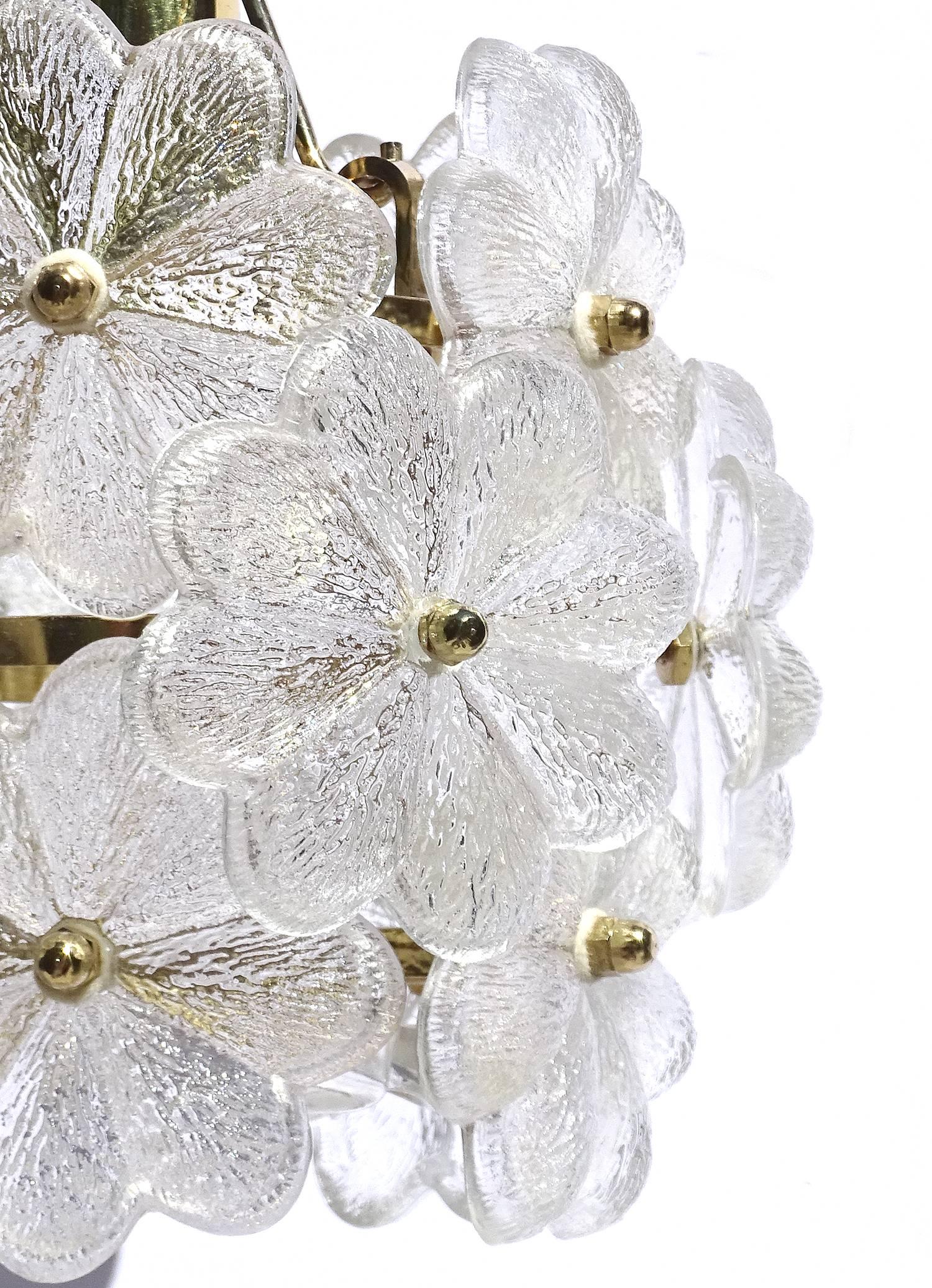 Palwa Glass Flower Pendant Light Brass Ceiling Lamp Floral Modernist 1960 2