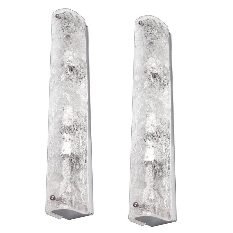Pair of Large Murano Glass Sconces Chrome Wall Fixtures Hollywood Regency 60s at 1stdibs