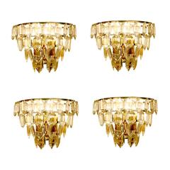 Vintage Four Bakalowits Gold Glass Sconces Modernist Brass Wall Lamps, 1960s Design