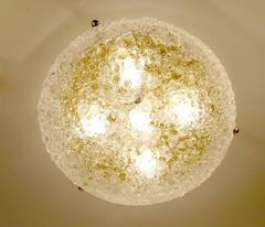 Large Hillebrand Murano Glass & Brass Flush Mount Light, 1960s