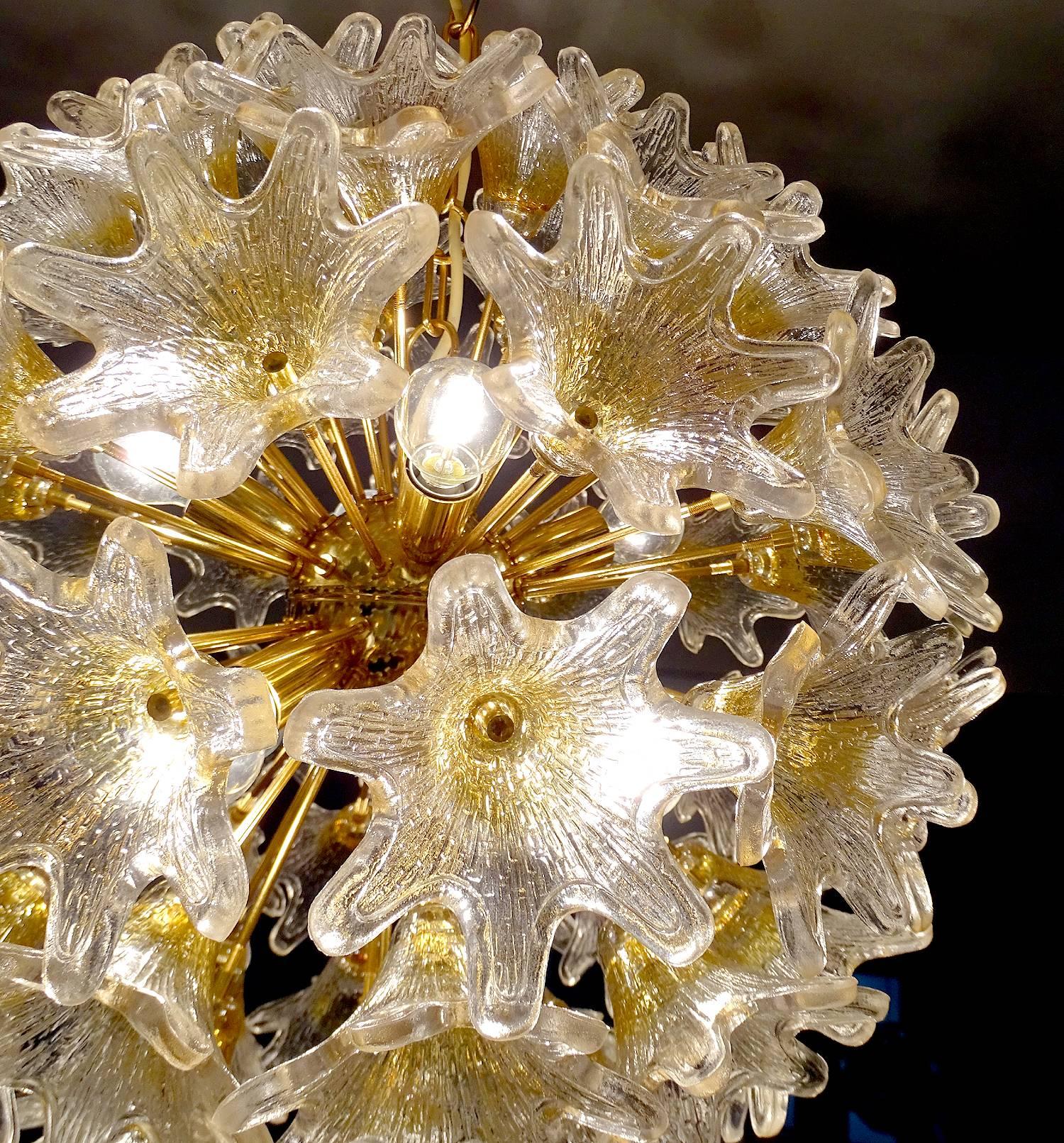 Large Venini Floral Sunburst Murano Glass Chandelier,  Italian Pendant Lamp  1