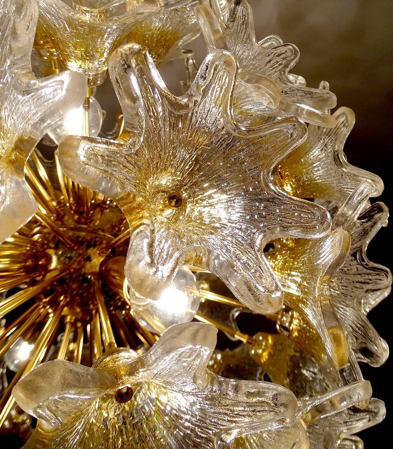 Large Venini Floral Sunburst Murano Glass Chandelier,  Italian Pendant Lamp  2