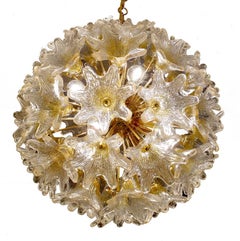 Large Venini Floral Sunburst Murano Glass Chandelier,  Italian Pendant Lamp 