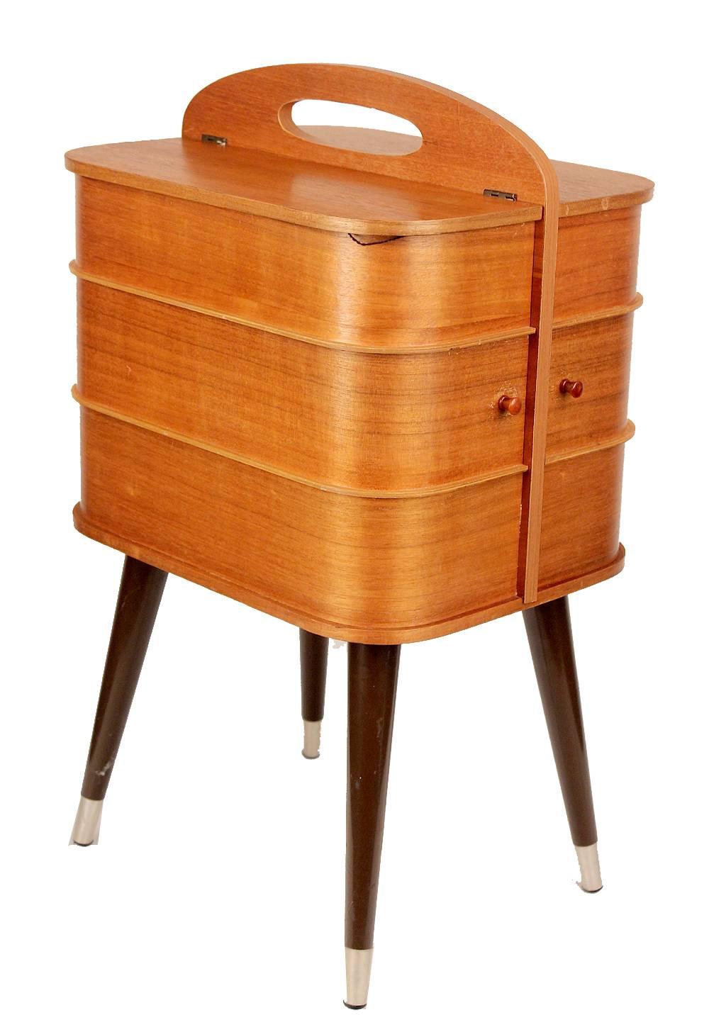Mid-Century Modern Danish Modern Sewing Box Storage Chest Plywood, 1960s Modernist Design Vintage