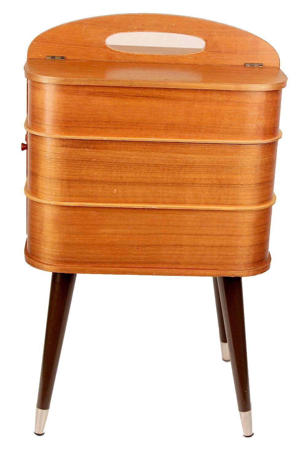 Mid-20th Century Danish Modern Sewing Box Storage Chest Plywood, 1960s Modernist Design Vintage
